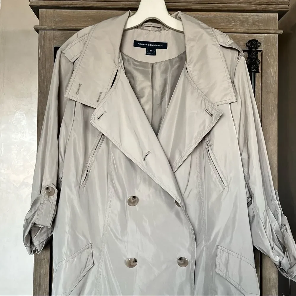 French Connection Drape Back Belted Trench Coat Palm Sand plus size 3X NWT
